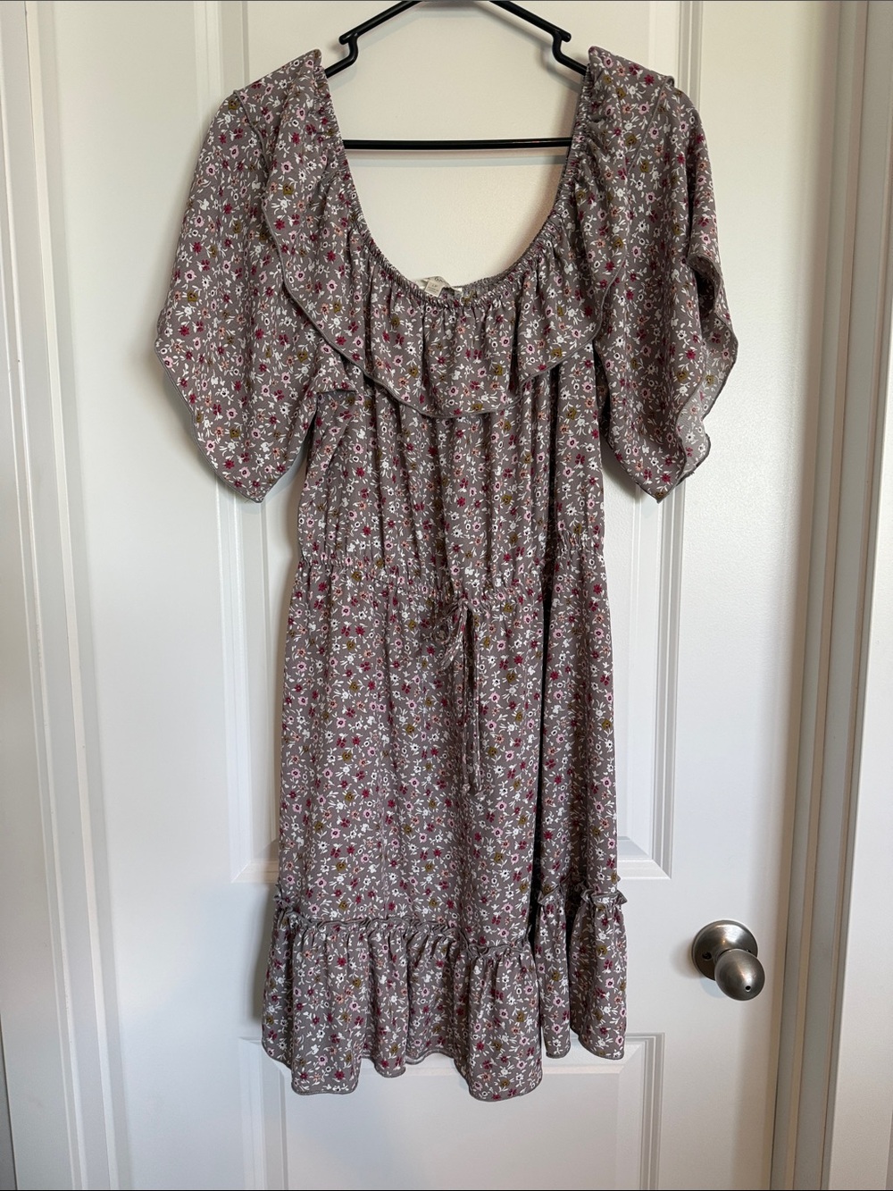 nine britton Off The Shoulder Dusty Mauve Floral Ruffle Mini Dress